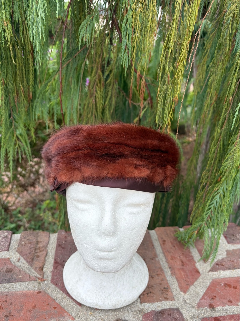 Vintage Style Genuine Mink Fur & Satin Hat Small